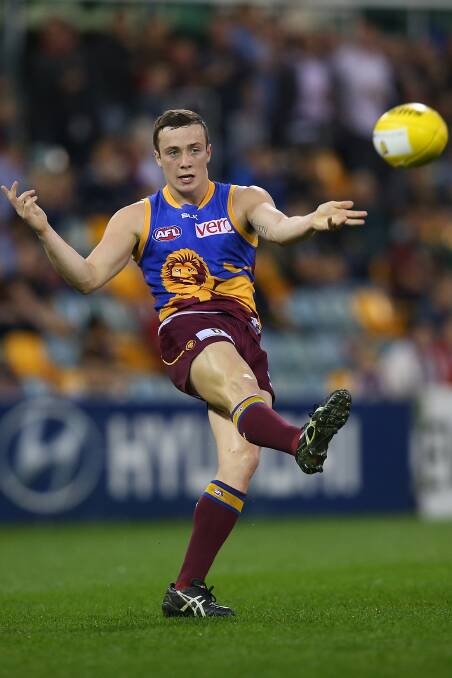 Mozzie Squad member Lewis Taylor in action for Brisbane Lions against the Gold Coast Suns at The Gabba in round 18. The AFL rookie is averaging 16 possessions. Picture: GETTY IMAGES