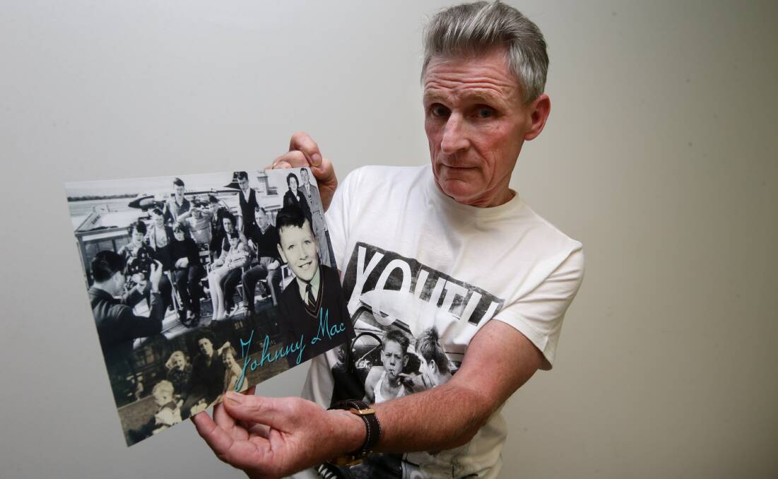 John McMillan with a photo montage of his family’s arrival in Melbourne from Glasgow in March 1964. 