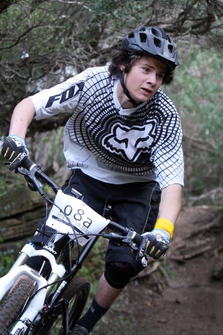  Jack Webster keeps his focus in the Warrnambool Mountain Bike Club event. Picture: LEANNE PICKETT