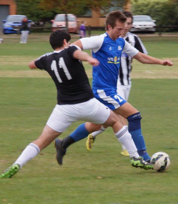Warrnambool Rangers’ Martin van Rooy on the ball against North United on Sunday. 
