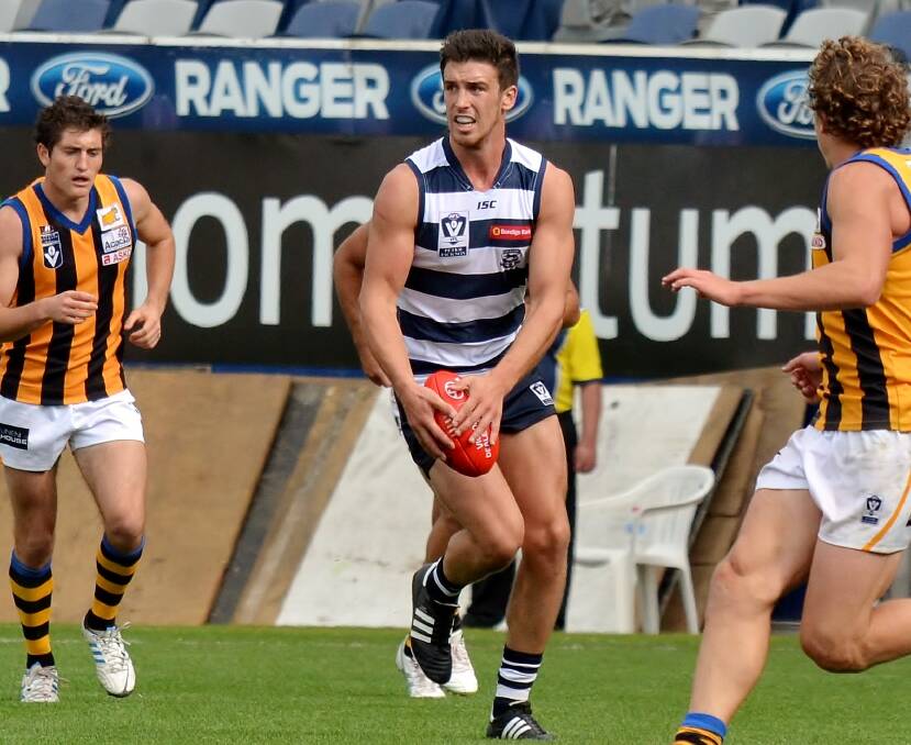 Matt Sully (centre) will return from VFL team Geelong to play with his home club, South Warrnambool, tomorrow at Port Fairy. Picture: ARJ GIESE