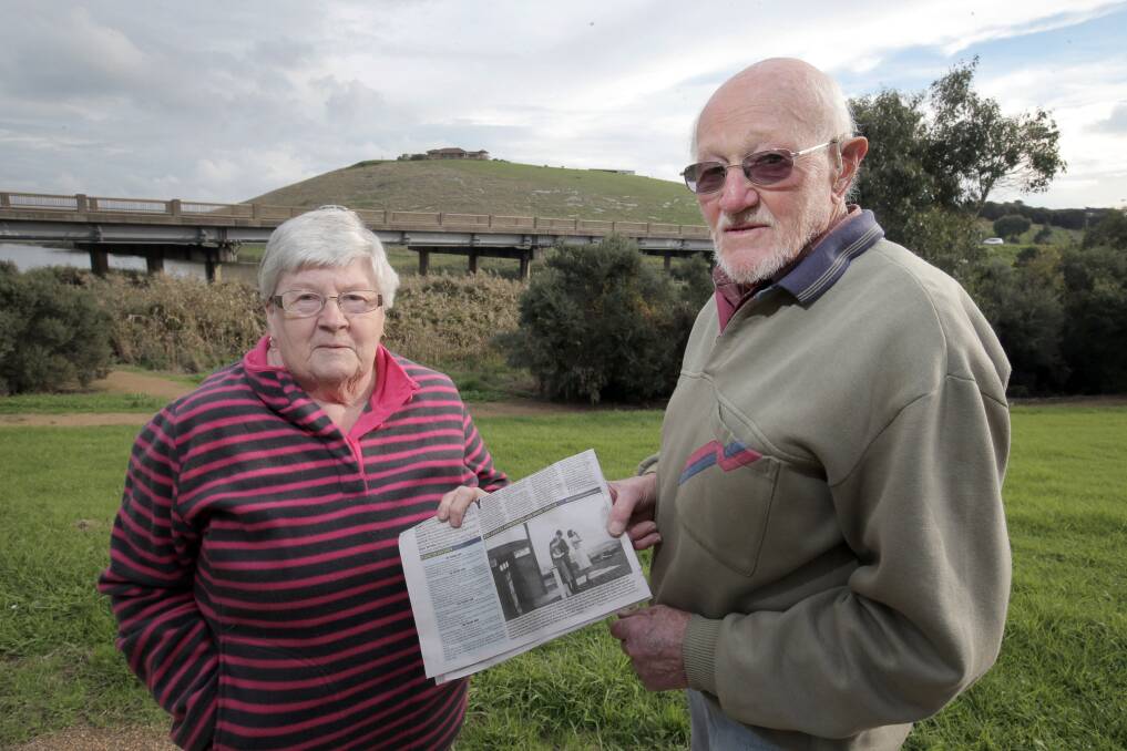 Dennington residents Irene Fogarty and Lindsay Miller have helped identify the location of a wartime air observers’ post recently featured in The Standard (on the hill behind them) but also one of the women in it — Mrs Fogarty’s late mother, Isobel.