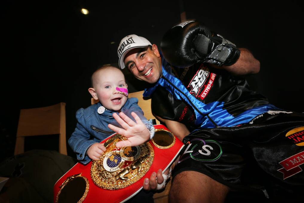 Boxing champion Sam Soliman took to the ring in Warrnambool yesterday as part of a fund-raiser for Ivy Steel, who is battling a rare form of leukaemia. 140810AM21 Picture: ANGELA MILNE