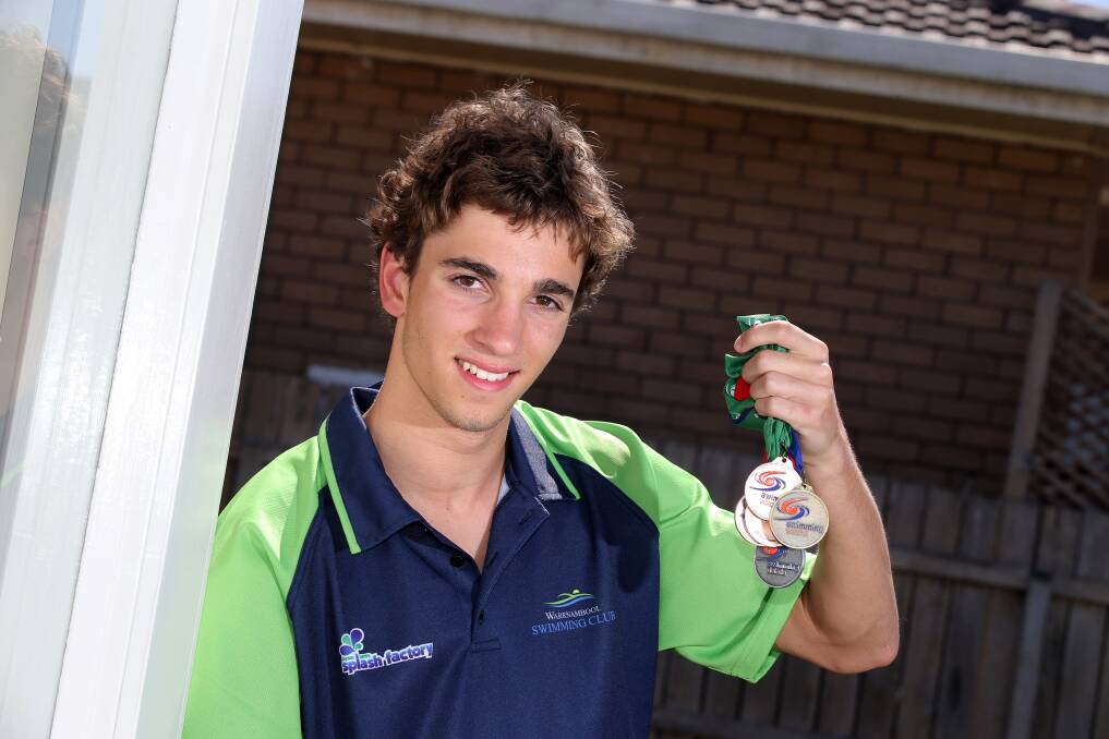 Warrnambool swimmer Blake Turner, 15, returned from the Victorian Country Swimming Championships in Geelong with a fistful of medals. Picture: DAMIAN WHITE