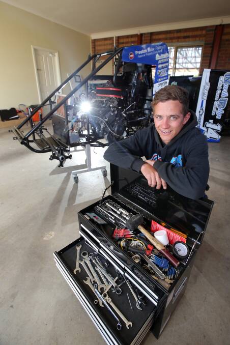 Before he can race on Saturday, Woodford formula 500 driver Jett Speed has some work to do with the spanners to build a replacement chassis. 141217DW22 Picture: DAMIAN WHITE