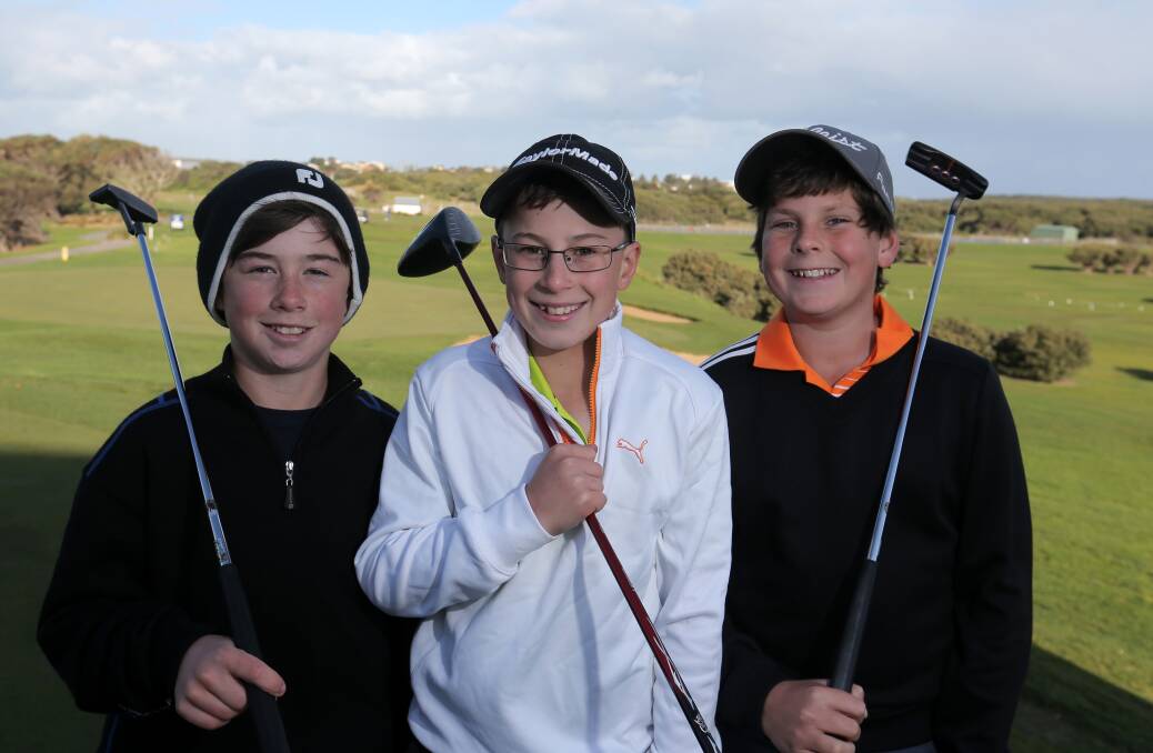 Young Warrnambool golfers Fraser Marris (left), Noah Best and Will Mackenzie, all 12, have been selected to represent Victoria after a selection event at Kooringal. 140917RG12 Picture: ROB GUNSTONE