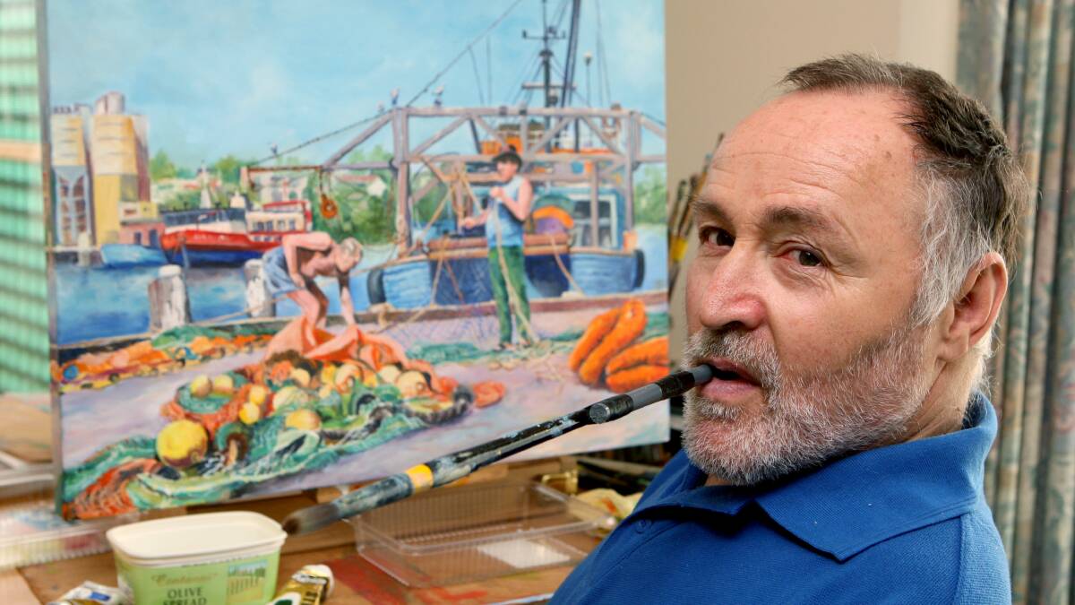 Mouth painter Simon Rigg, pictured in 2009, was inspired by his grandchildren to produce a series of animal paintings to be used for jigsaw puzzle designs. 