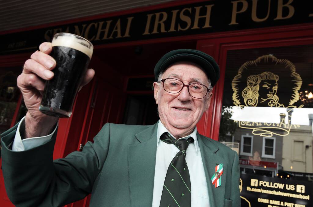 Warrnambool's Jim McCarthy toasts his Irish ancestors - who settled in Killarney in the 19th century - at the Seanchai Irish Pub on St Patrick's Day yesterday.