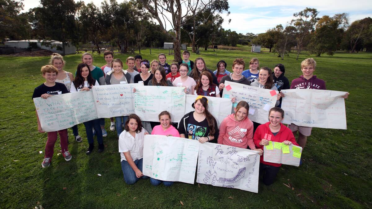 South-west students who took part in this week’s Change It Up session at Mortlake P-12 College identified problems in their local communities — then planned ways to address them. 140514DW26 Picture: DAMIAN WHITE
