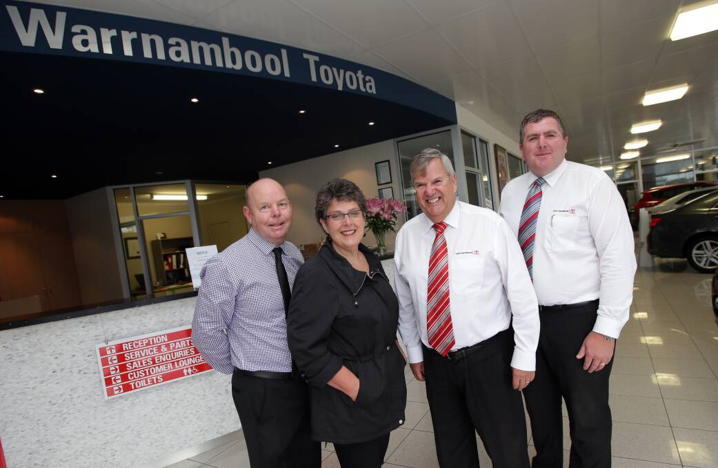Peter’s Project Target $5m chairman Peter Headen (left), director Vicki Jellie, Warrnambool Toyota dealer principal Garry Askew and general manager Matthew Burgess. 