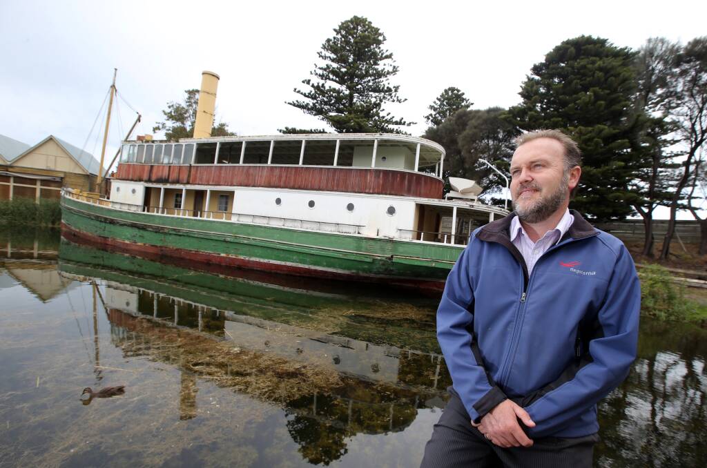 Flagstaff Hill Maritime Village manager Peter Abbott with the Rowitta, which has decayed to the point where it is no longer safe for people to go aboard. 141218DW14 Picture: DAMIAN WHITE