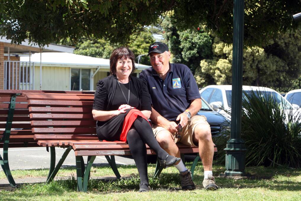 Moyne Health Services’ health promotions projects officer Katrina Perroud and Moyneyana Festival chairman Reg Harry celebrate the success of the town’s well-being expo. 150123LP83 Picture: LEANNE PICKETT