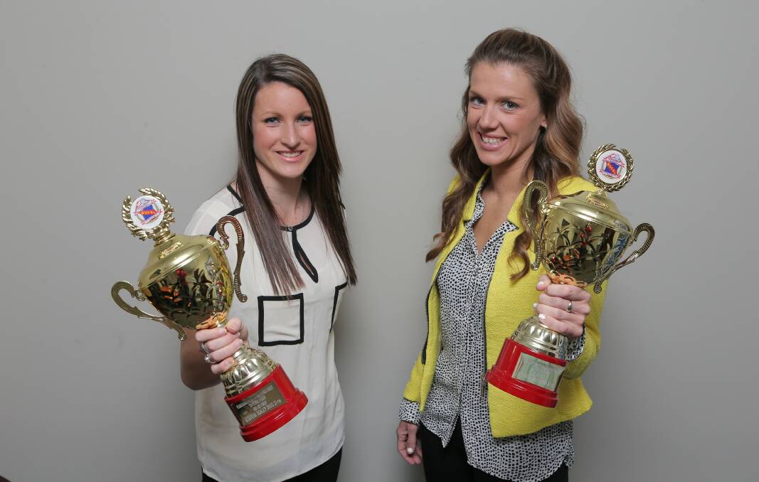 Joint B grade netball best and fairest winners Rhianna Healey (left) and Lucy Woonton.   140818AS13 Picture: AARON SAWALL