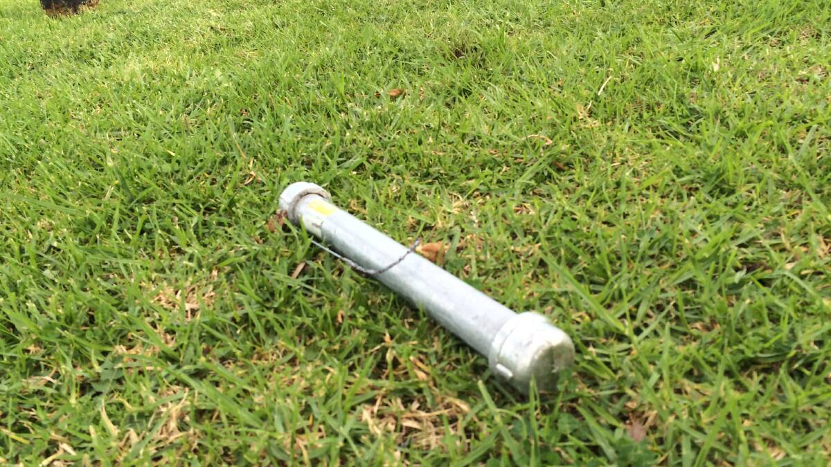 “Definitely a pipe bomb”: the device sits in front of the Caramut Road bus shelter.  PICTURE: Supplied