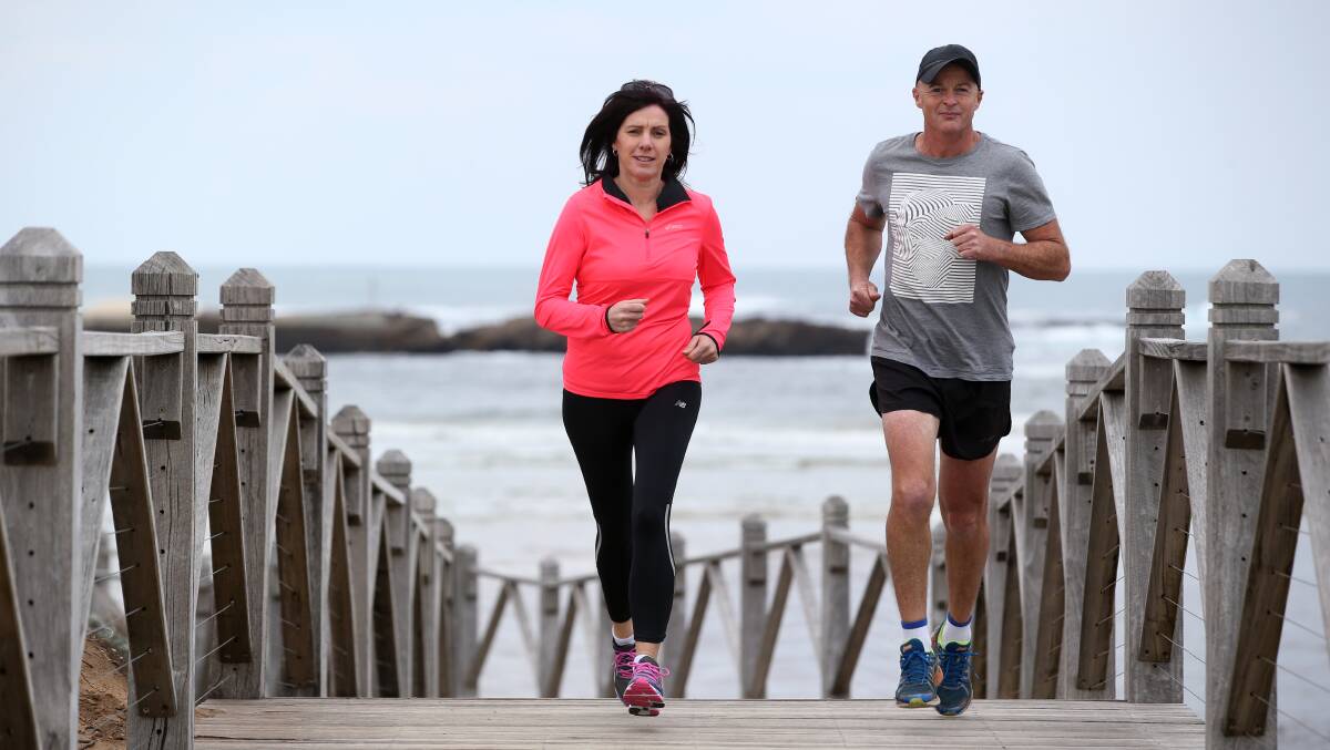 Warrnambool ambassadors Lorraine and Shane Timms get in some training ahead of next month’s half-marathon in Changchun — Warrnambool’s Chinese sister city. 140821DW05 Picture: DAMIAN WHITE