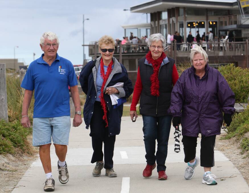 Andrew Suggett, Barbara O’Brien, Carol Boyd and Judy Sumner of the Warrnambool Arthritis Support Group mark the start of National Arthritis Awareness Week with a stroll along the foreshore promenade. 