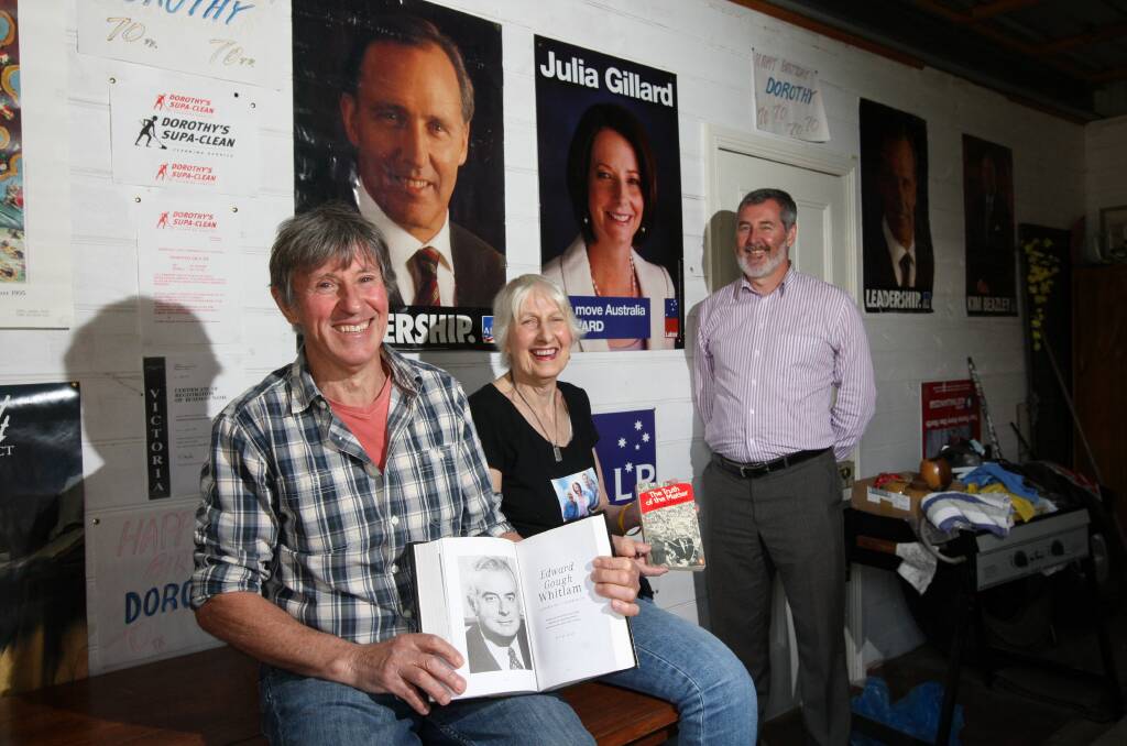 Gough the Great: Staunch Labor supporters John Thompson (left), Dorothy Grauer and ALP candidate for South West Coast, Roy Reekie. 141021AS03 Picture: AARON SAWALL