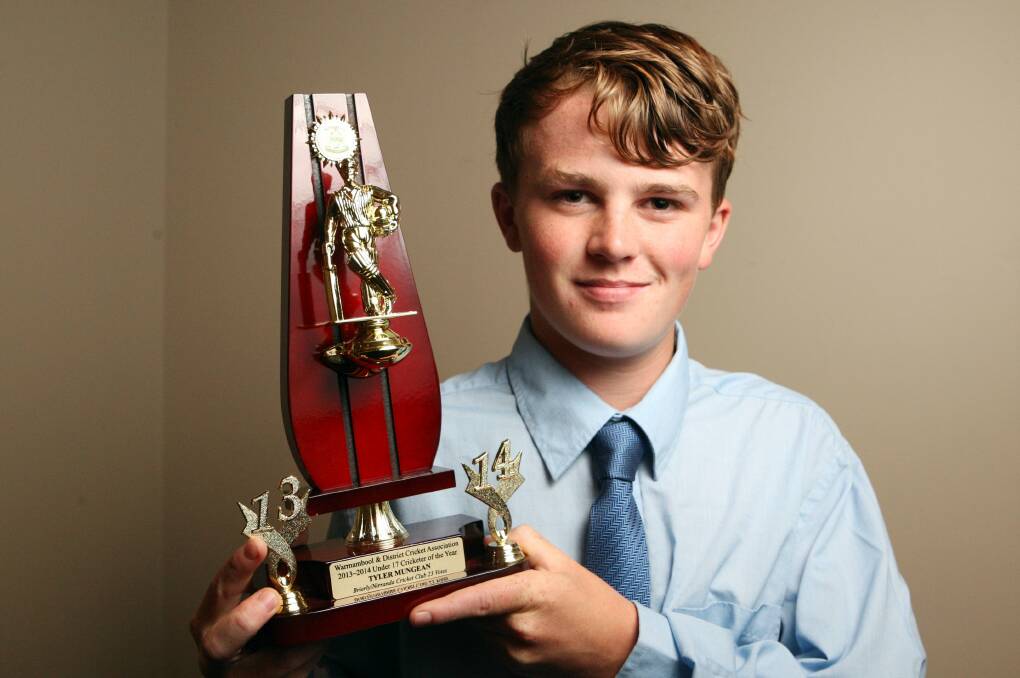 Brierly-Christ Church all-rounder Tyler Mungean with his reward for a consistent under 17 campaign. 