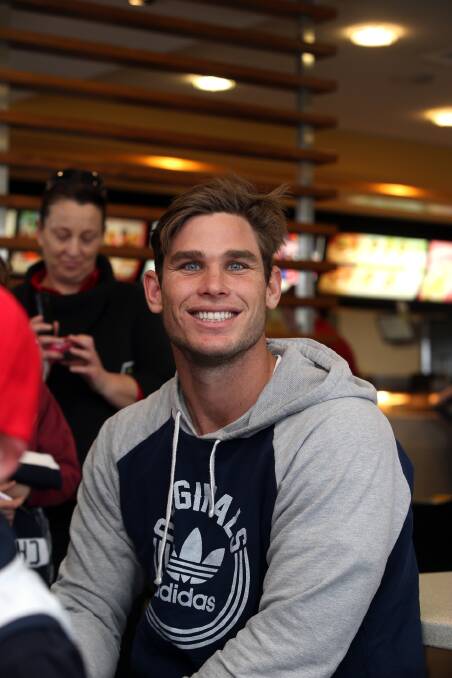 Tom Hawkins at yesterday's promotional visit to the Warrnambool East McDonald's.