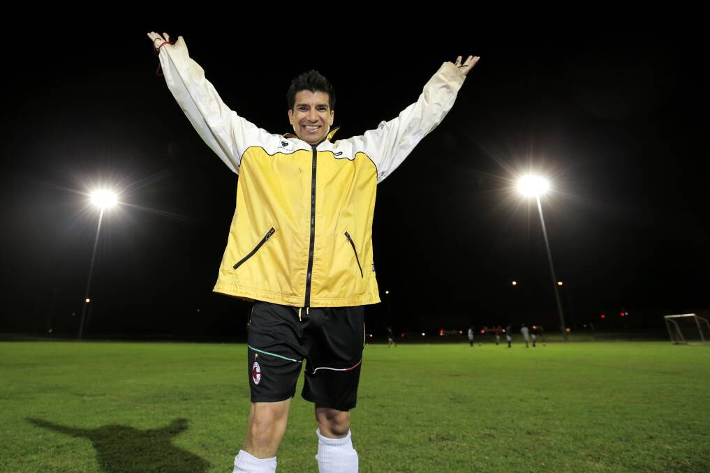 Warrnambool Wolves president Carlos del Rio admires the new lights at the Harris Street Reserve. 140507RG52 Picture: ROB GUNSTONE
