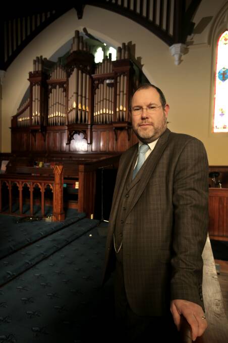 Warrnambool Organ Festival chairman, and pipe organ enthusiast, Craig Doherty in St John’s Presbyterian Church, one of the venues to be used. 
140808RG18 Picture: ROB GUNSTONE