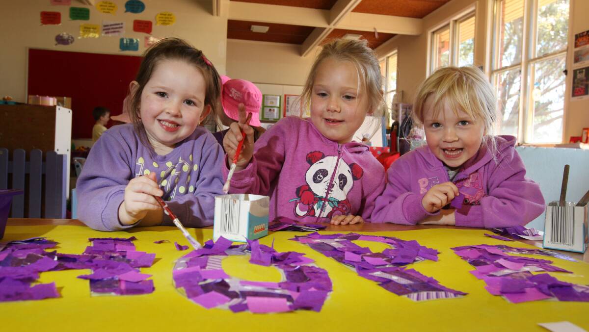 Little artists at Beamish Street Kindergarten (from left) Ayva Malady, 4, Ruby Hawkins, 5, and Dayna Munro, 4. 141020LP02  Picture: LEANNE PICKETT