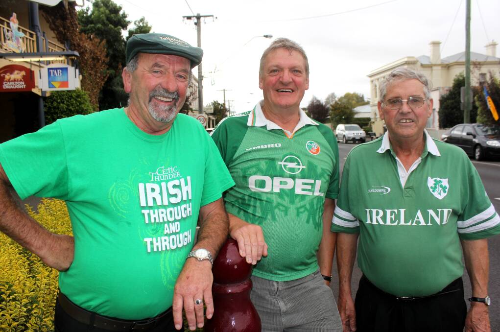 Musicians and mates Frank “Tuddy” Bowman (left), Michael Morgan and Tommy Brooks are the inaugural Koroit Irish Festival Artists of the Year. 
