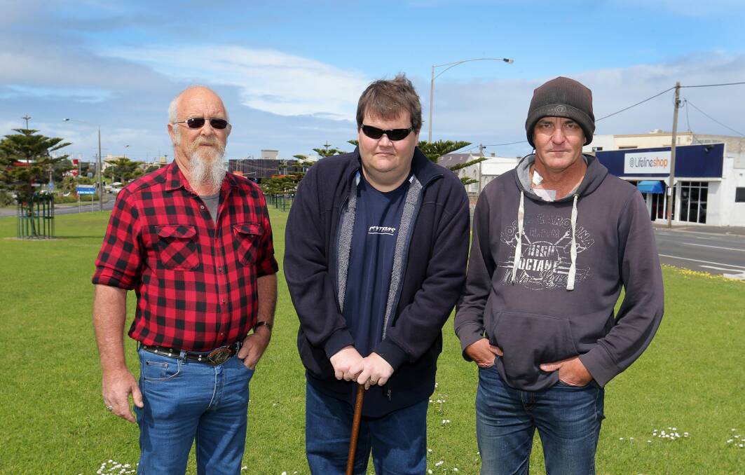 Kidney patients Ian Chislett (left) of Naringal and Warrnambool men Craig Gent and Darren Ledner want more dialysis sessions available in Warrnambool. 140925RG15 Picture: ROB GUNSTONE