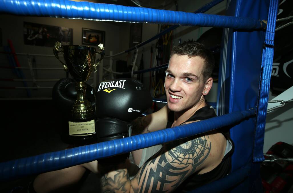 Warrnambool boxer Nathan MacLean won his first fight on the weekend, proudly representing Rudy’s Boxing Gym. 140819DW05 Picture: DAMIAN WHITE