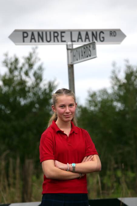 Laang resident Tegan Malady, 12, wrote to Moyne Shire pointing out a spelling mistake on newly-erected road signs. 140618DW66 Picture: DAMIAN WHITE