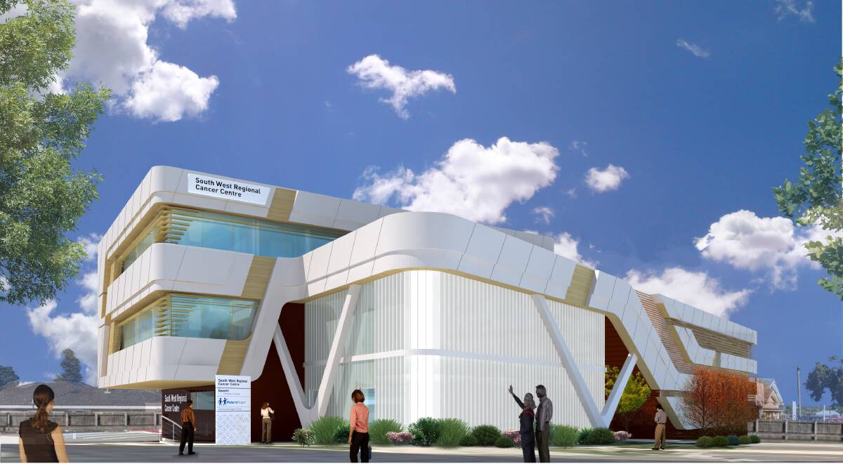 An architect’s drawing of Warrnambool’s new South West Cancer Centre, now being built in Ryot Street.