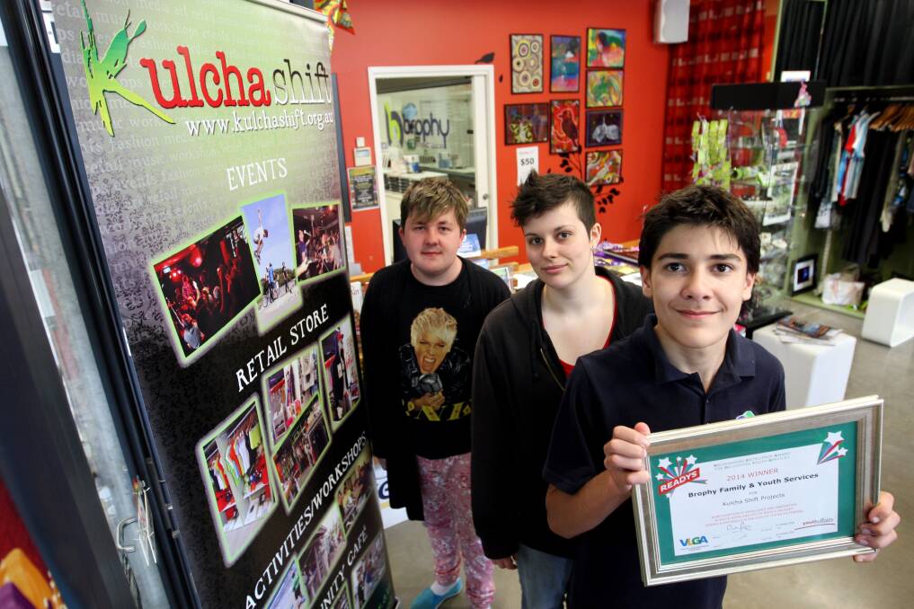 Thomas Brennan (left), 21, Chris Thomas, 18, and Lindsey Vassallo, 15, have all participated in Kulcha Shift youth projects, which have been recognised with an award. 141022LP34 Picture: LEANNE PICKETT