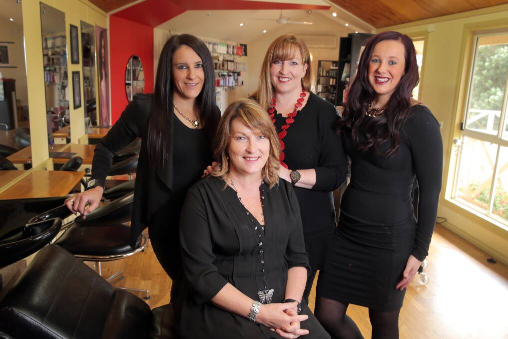 Ros Turner (front) with her top team of hairdressers (from left) Narelle Gibson, Andrea Dowd and Katelyn Gibson. 141014RG19 Picture: ROB GUNSTONE