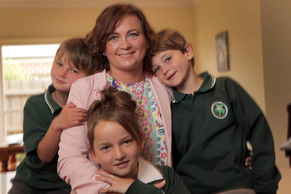 Upper house candidate Tanya Waterson with her children Rory, 6 (left), Keely, 10, and Tate, 8, at their home in Koroit. 141114RG23 Picture: ROB GUNSTONE