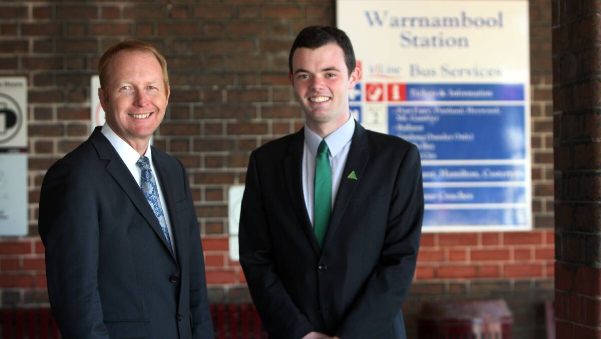 Victorian Greens leader Greg Barber (left) and the candidate for South West Coast, Thomas Campbell.