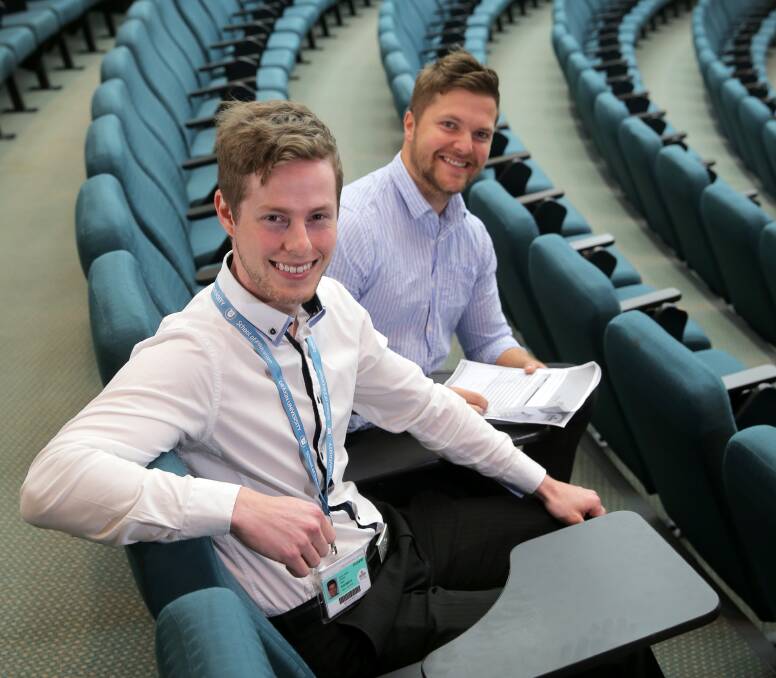 Jarrod Hogan, from Geelong (left), and James Holden, from Tasmania, will be taking up places at Hawksdale P-12 and Warrnambool Secondary College respectively, as associate teachers through the Teach for Australia program. 141128RG12 Picture: ROB GUNSTONE