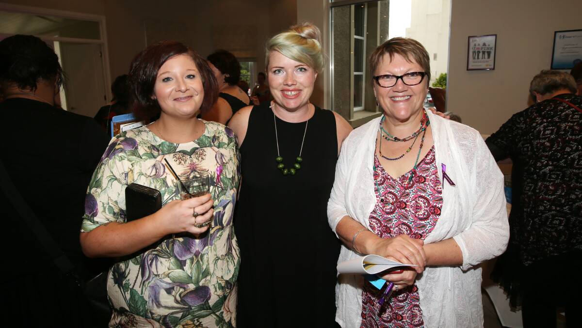 Catching up at the Warrnambool International Women’s Day Alliance gala dinner at Quality Suites Deep Blue were Tegan Russell (left), Clementine Ford, and Deb Nicholson. 