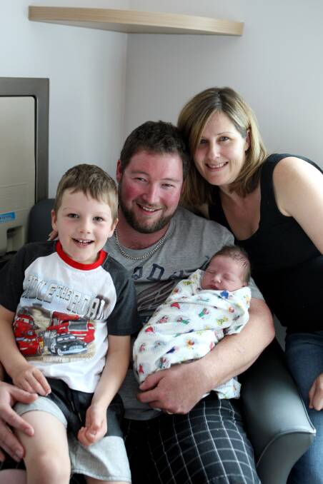 Jason and Elise Willie, of Warrnambool, their baby son Jordan Leo Willie, who was born on New Year’s Day at South West Healthcare, and  big brother Isaac, 5. 150102LP26 Picture: LEANNE PICKETT