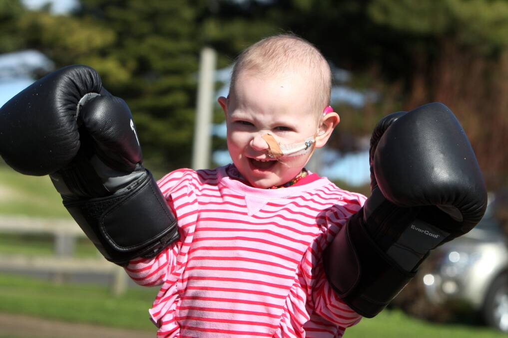 Four-year-old Ivy Steel shows her fighting spirit yesterday at Lake Pertobe.140820LP19