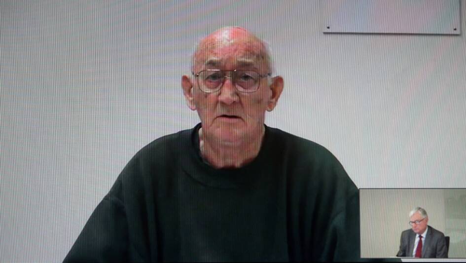 Convicted paedophile priest Gerald Ridsdale answers questions from prison via video link yesterday to the royal commission into institutional child sexual abuse in Ballarat.150527DW07