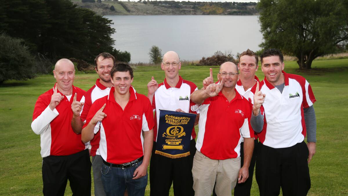 Timboon team members Justin Gillin (left), Luke Smith, Neil Gowland, Alistair Gillin, Rodney Gillin, Matt Hanson and Wes Hollick are number one.