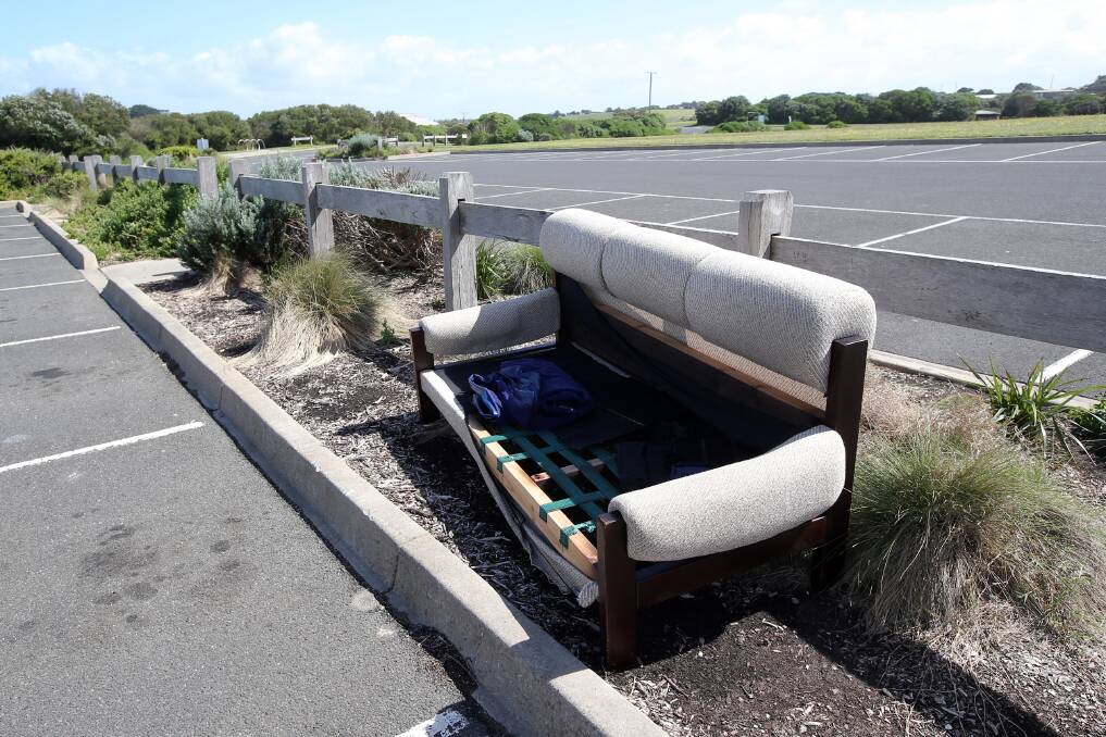 The couch dumped in the Logans Beach car park. 141016DW50 Picture: DAMIAN WHITE