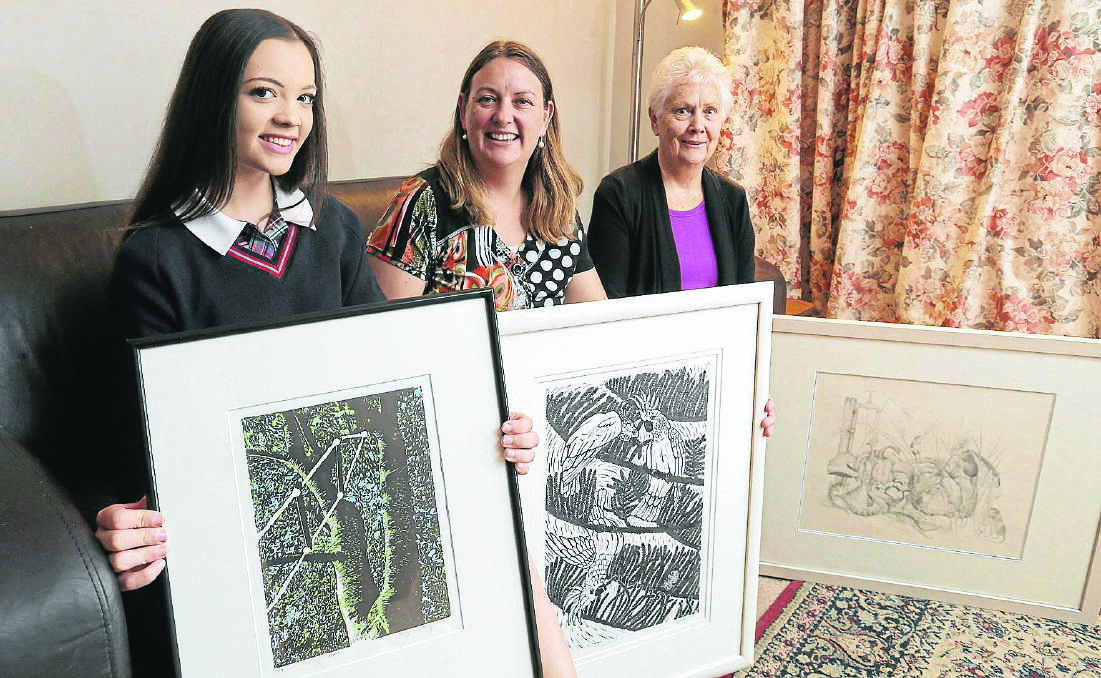 Megan Radley, 14, mum Andrea Radley, and grandmother Gweneth Geach, all of Warrnambool, have been selected to exhibit in the South West International Women’s Day Art Prize, to be launched at the Artery in Warrnambool next Thursday. 150225RG31 Picture: ROB GUNSTONE