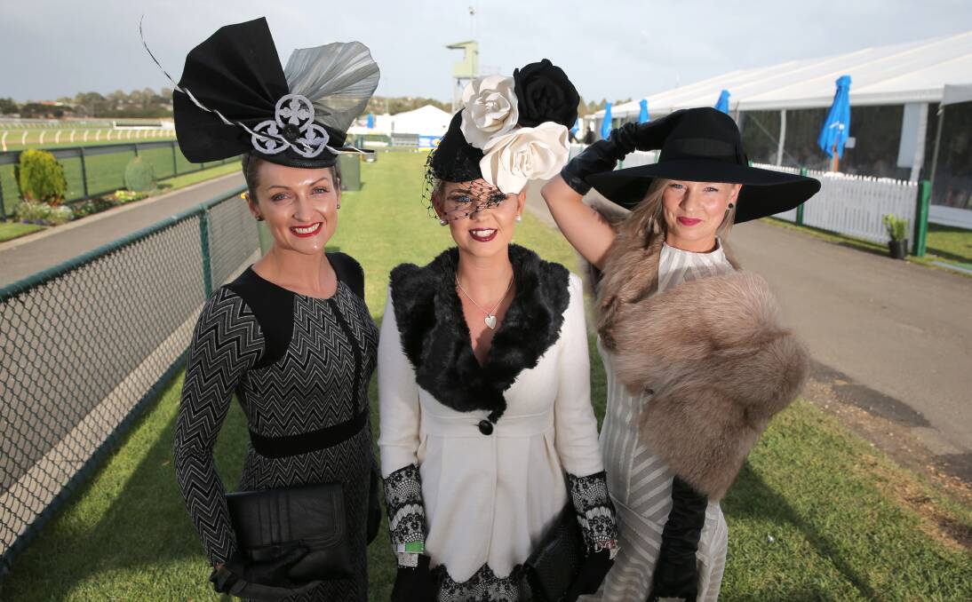 Ladies Lunch fashion placegetters (from left) Kristen Lenehan, 3rd,  winner Leah Habel and Samantha Davis, 2nd.