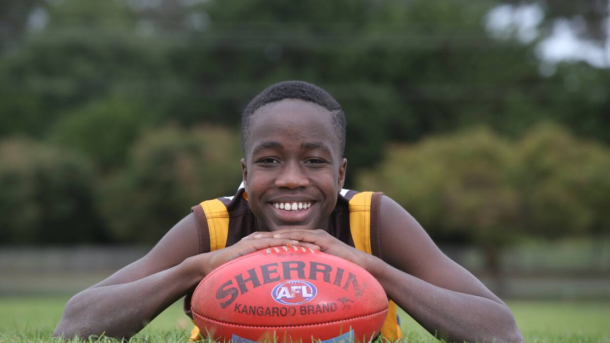 Emmanuel College student Eddy Gattek, 13, has been selected in an Victorian-Tasmanian multicultural side to play at the AFL Kickstart under 15 national carnival in Cairns. 150407VH01 Pictures: VICKY HUGHSON