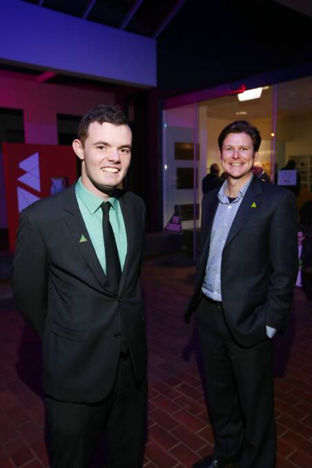 Greens South West Coast candidate Thomas Campbell (left) and lead upper house candidate for Western Victoria Lloyd Davies at last night’s campaign launch.140827AS10 Picture: AARON SAWALL