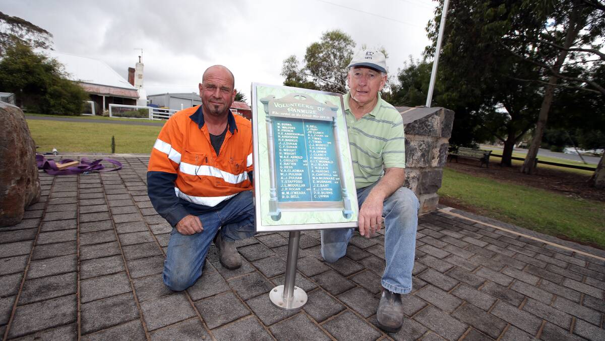 Panmure Action Group vice-president Reg Dumesny (left) and president Ian Wallace with the WWI honour roll picture that will form part of the new-look memorial. 150318DW12 Picture: DAMIAN WHITE