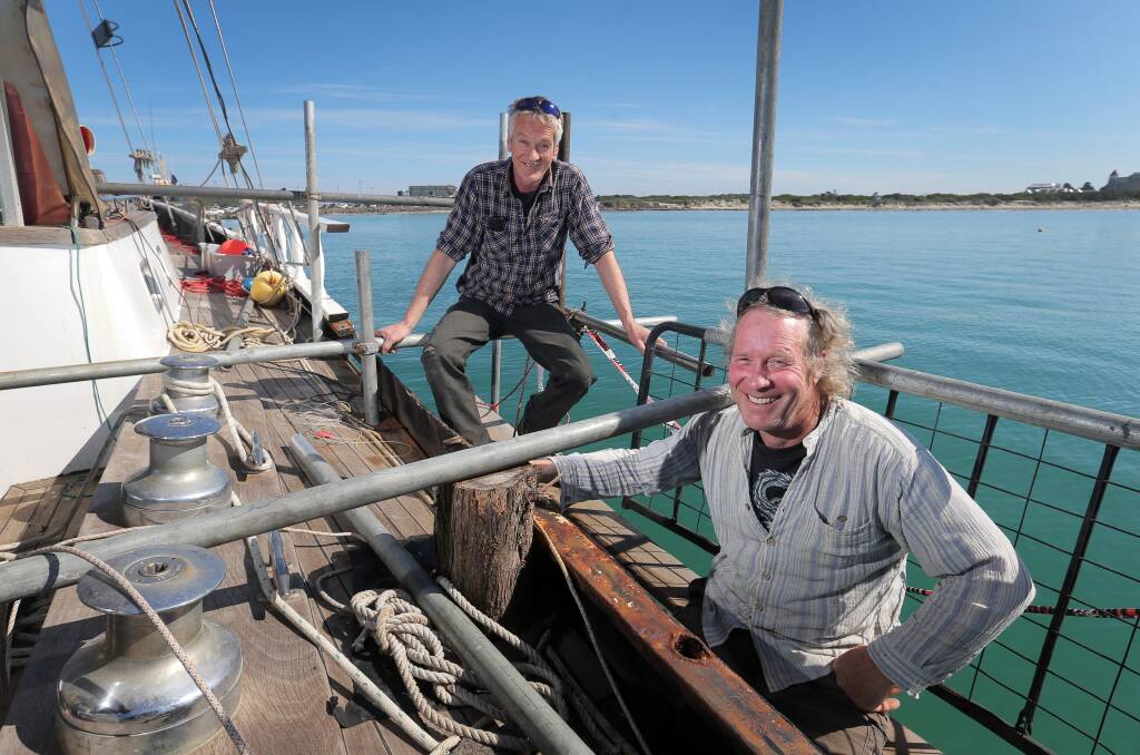 Peter Trewartha (left) and Lyndon Joiner want to restore the schooner Patricia Mary to its former glory. 140827RG11Picture: ROB GUNSTONE