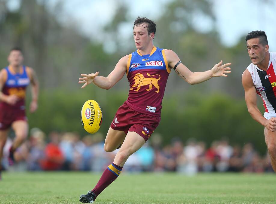 Brisbane’s Terang Mortlake recruit Lewis Taylor in action during the NAB Challenge. He is ready for his second AFL season. Picture: GETTY IMAGES