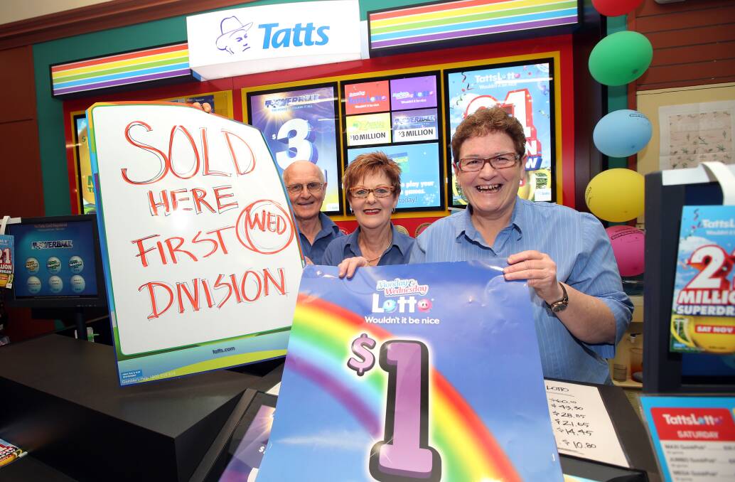 Timor Street Newsagency owners Joe Willis, Helen Willis and Terri Kramm are celebrating one of their customer's $1 million first division Tattslotto win. Picture: DAMIAN WHITE